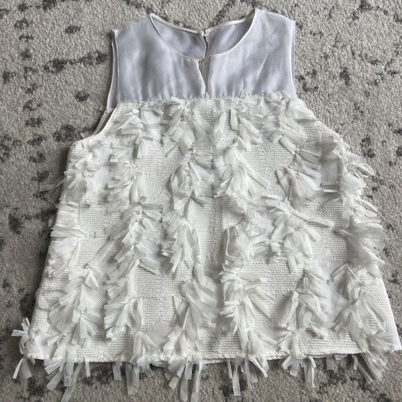 HUNTER BELL Tops - Hunter Bell Womens White Sleeveless Top Mesh Frayed Decor